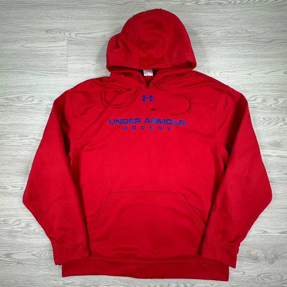 Under Armour Men's Hoodie Hockey Pullover Red XL Fleece Logo Athletic